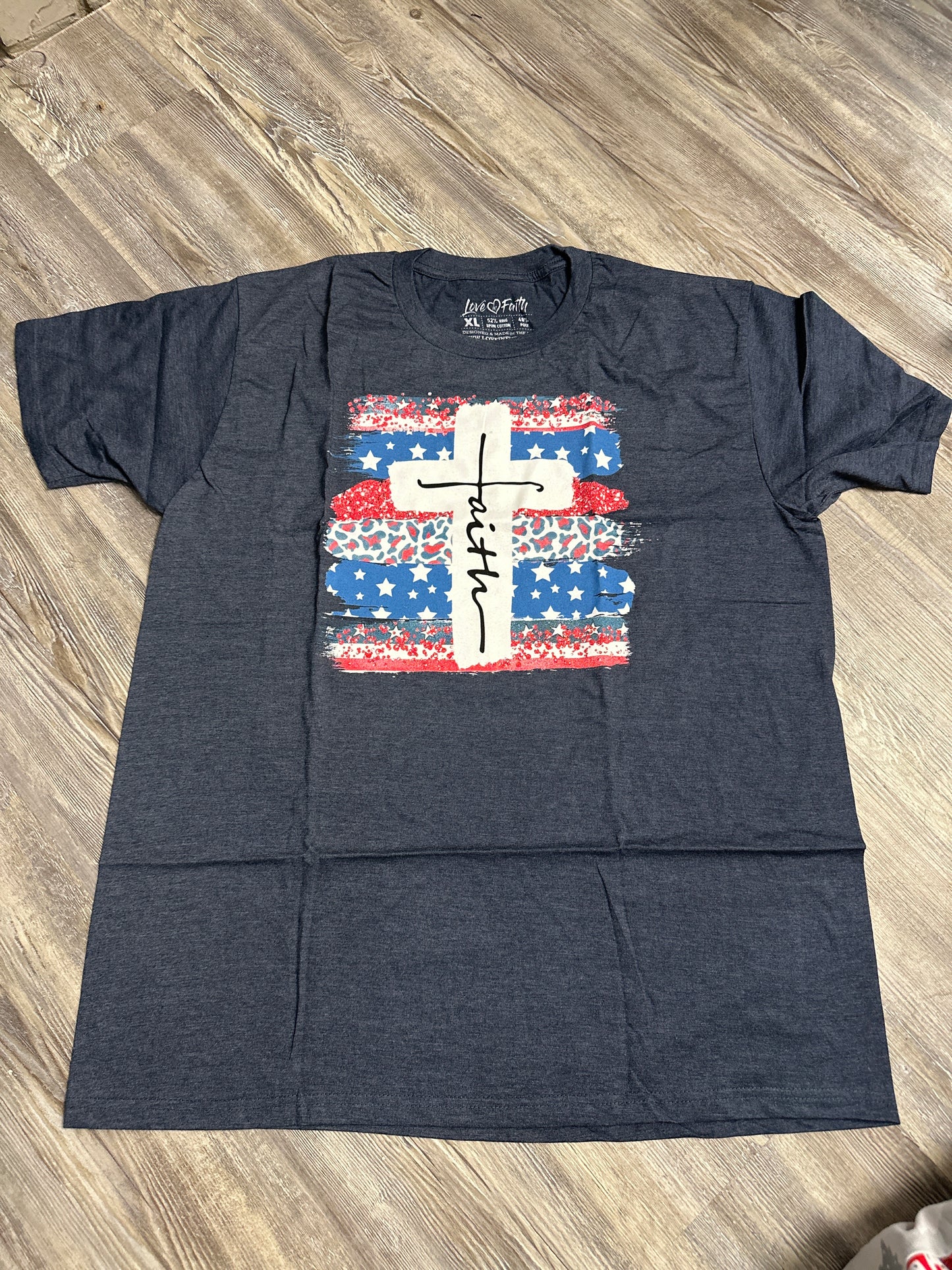 NEW! Love in Faith “Faith” red, white, and blue tee size xl $8
