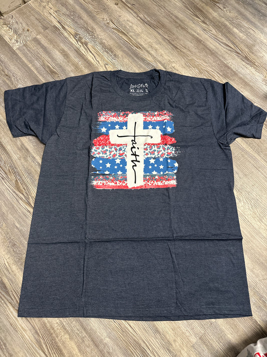 NEW! Love in Faith “Faith” red, white, and blue tee size xl $8