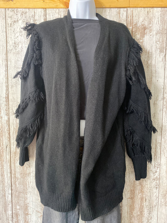 Heavy Black Fringe Sweater Cardigan Large tag #55