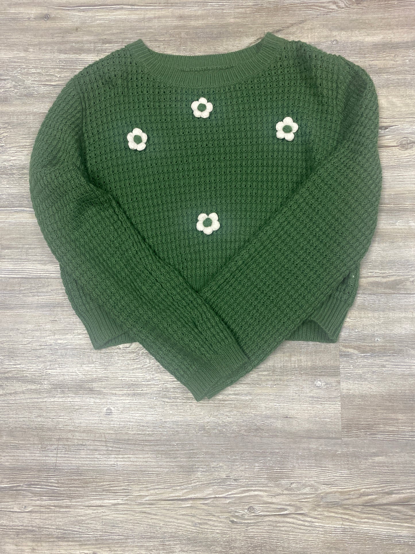 Green sweater with white flowers small $3