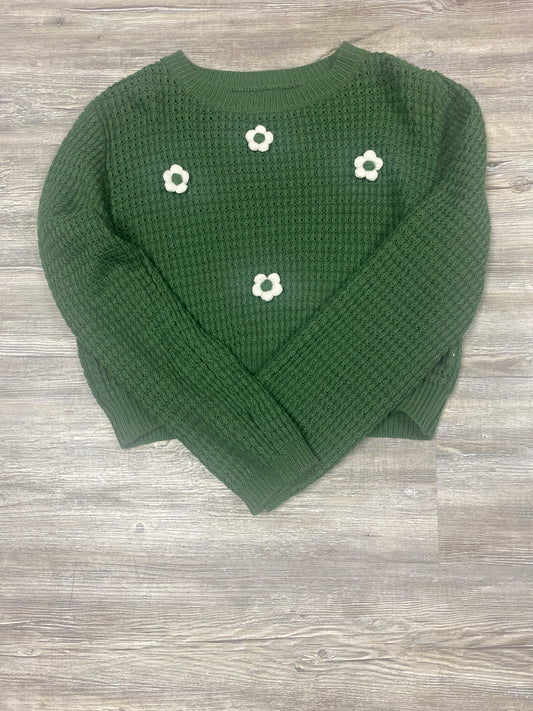 Green sweater with white flowers small $3