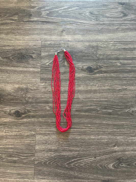 Red small bead necklace $4