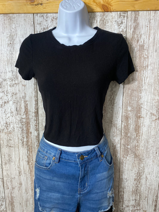 Cropped Black Ribbed Tee XS tag #38