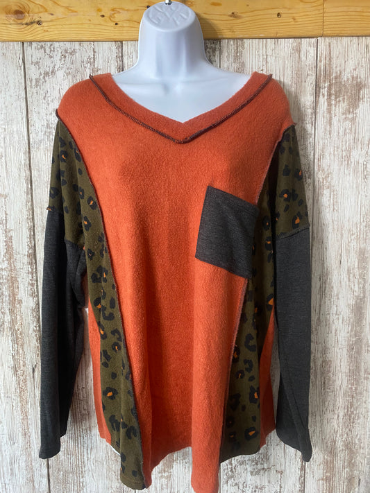 Now N Forever Burnt Orange/Camo Sweater Small